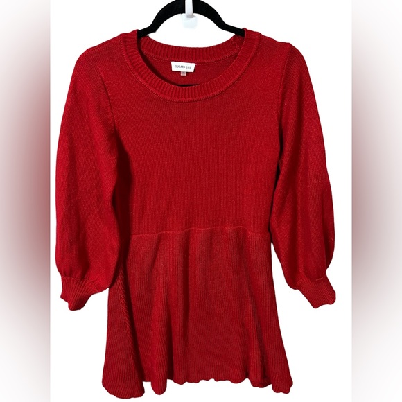 Sugarlips Dresses & Skirts - Sugarlips Balloon Sleeve Sweater Dress Size Small Red Round Neck